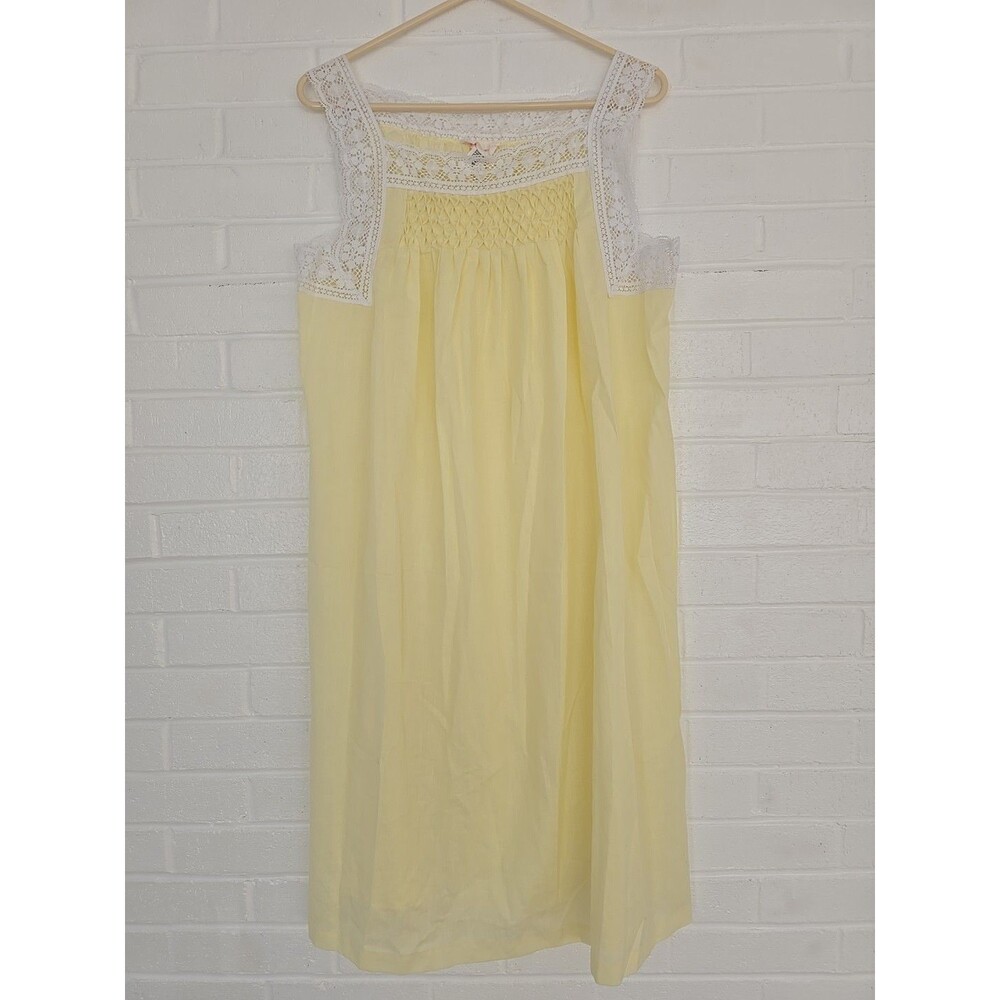 Vintage Union Made Chevette Women's Nightdown Dress Yellow Cotton Blend Size L